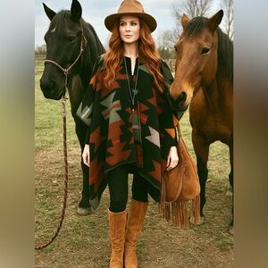 WOOLRICH AZTEN/Navajo BOHO OVERSIZED Cape southwestern cottage vibe